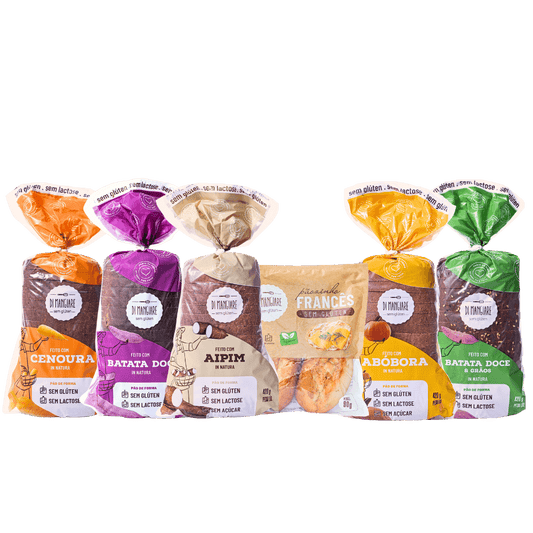 Kit degustação com 6 pães sem glúten, sem leite e sem lactose Di Mangiare