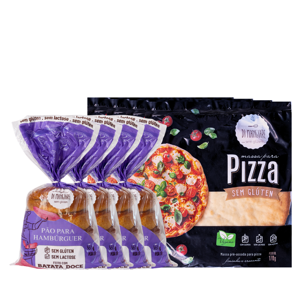 Kit 4 Massas para Pizza + 4 Pães de Hambúrguer sem glúten - Di Mangiare