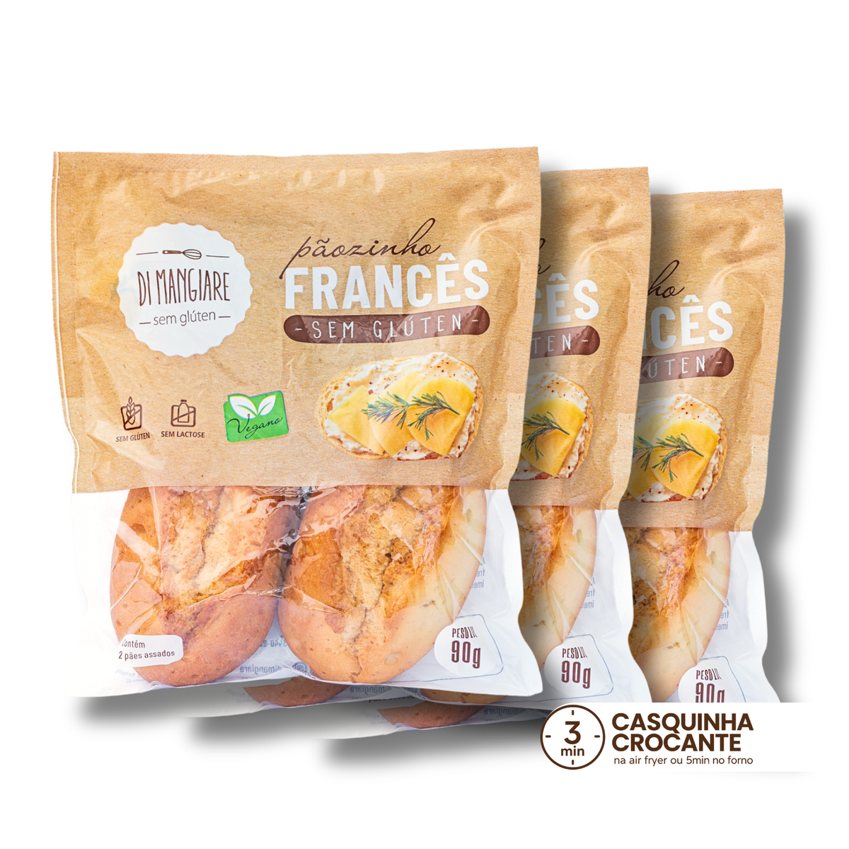 3 Pacotes de Pãozinho Francês sem glúten, sem leite e vegano - Di Mangiare