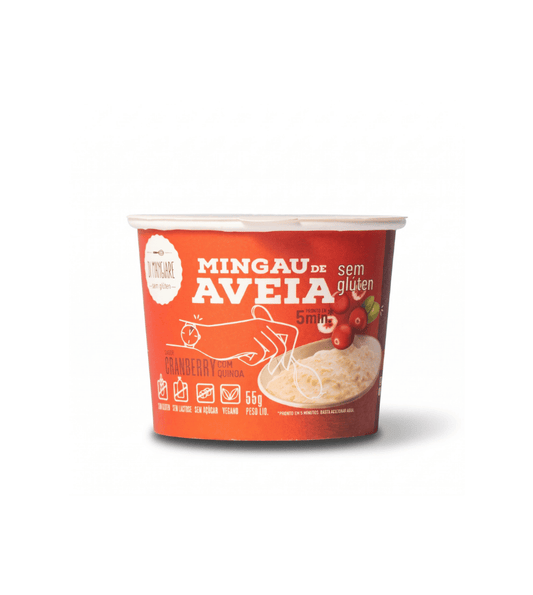 Pote de mingau de aveia cranberry com quinoa Di Mangiare com rótulo vermelho e tampa branca.