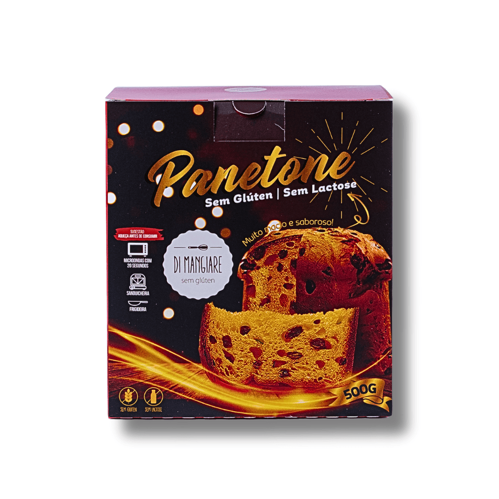 Panetone sem glúten Di Mangiare – frente da caixa de 500 g
