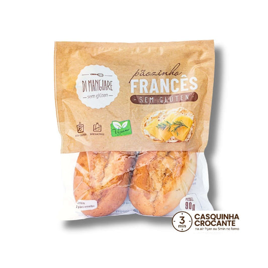 Pãozinho Francês vegano sem glúten, sem leite e sem lactose Di Mangiare, 2 unidades (90 g)
